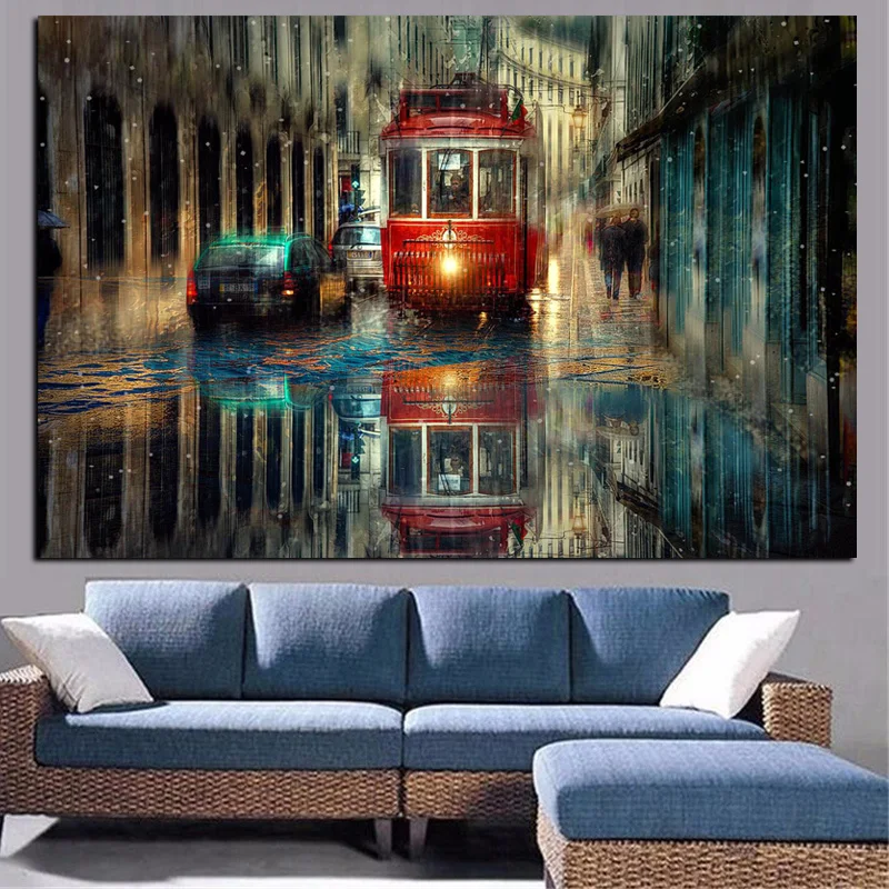 Retro City Street Landscape Oil Painting on Canvas Art Posters and Prints Scandinavian Wall Picture for Living Room Cudros Decor