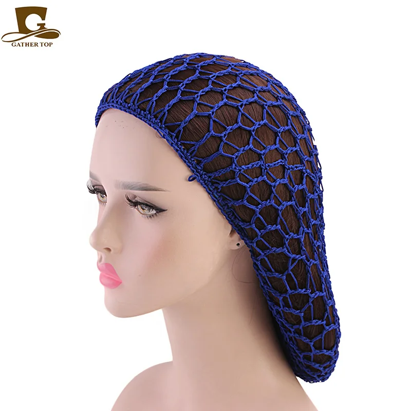 New Wide Band Mesh Snood Hair Net Headbands Lady Turban Hair Accessories Women Soft Rayon Crochet Hairnet Oversize Knit Hat Cap