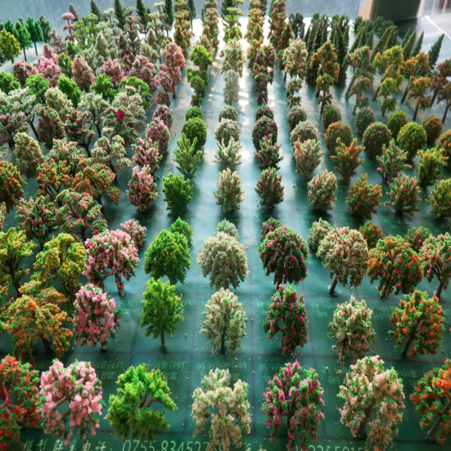 50pcs/lot Architecture Mini Plastic Model 2-15cm Color Tree For Ho Train Layout Railway Layout Model Building