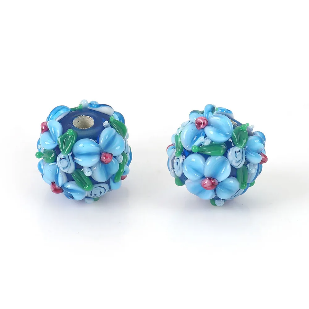 DoreenBeads Lampwork Glass Encased Floral Beads Round Flower Leaves About 13mm( 4/8") x 13mm( 4/8"), Hole: Approx 2.5mm, 1 Piece
