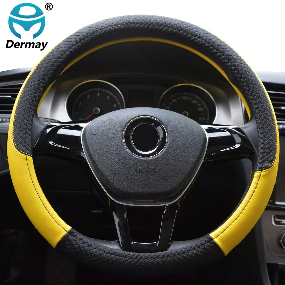 DERMAY 7Colors 39/40CM Car Steering Wheel Cover PU Leather Size L for Outer Diameter Of Steering Wheel 39-40cm