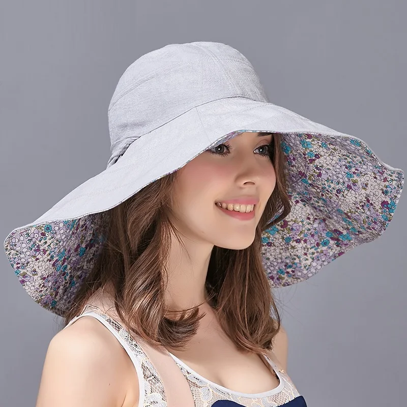 Sun Hat Wide Brim Adult Sunshade Cap Both Side Female Summer Outdoor Folding Hat Lady Sun Protection Uv  Sun Hat B-7966