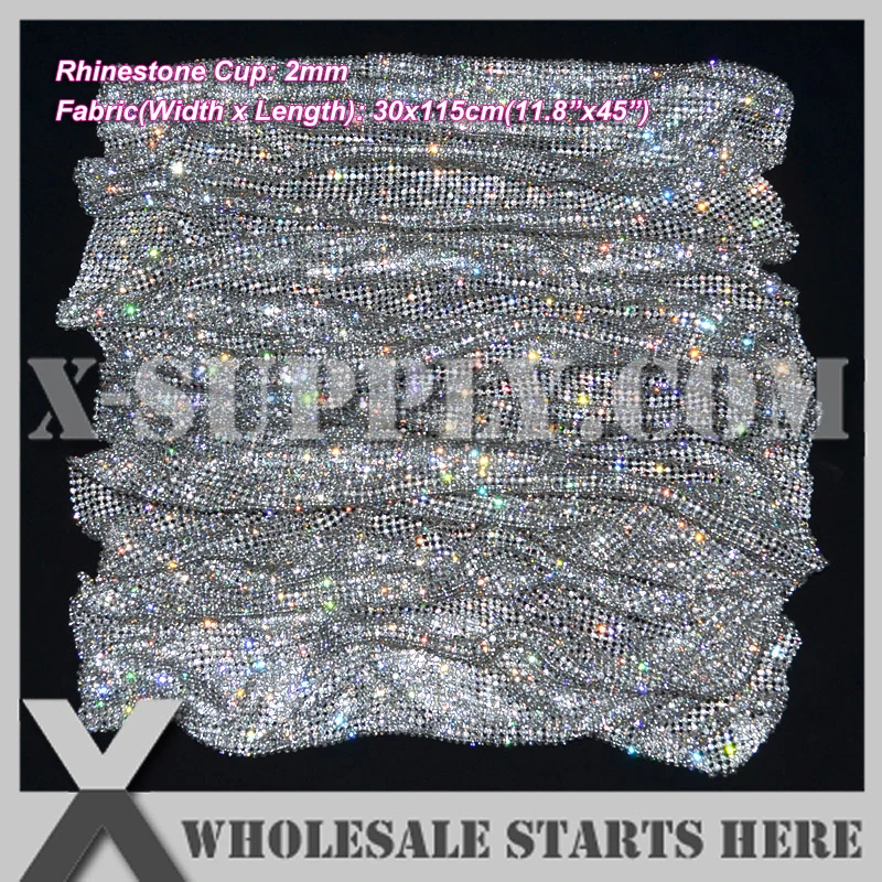 

P1 2mm Metal Rhinestone Fabric Mesh Without Iron On Glue,SILVER Base,Used For Clothes,Wedding,(5 Lots/Color to Get 15% Off)