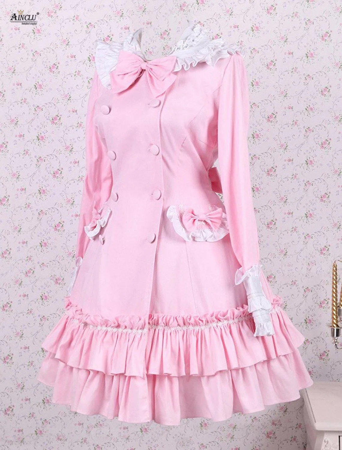 Spring/Summer/Autumn/Winter Cemavin Cotton Bow Pink Long Sleeves Sweet A-line Lolita Dress for Party/Casual Free shipping