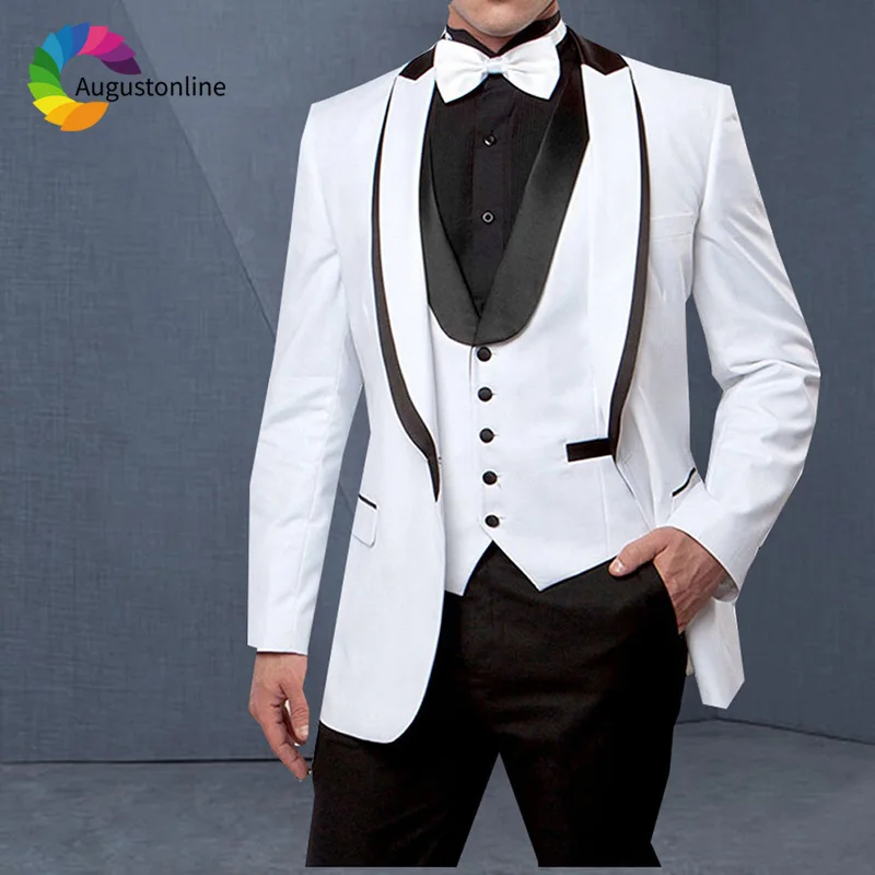 

White Shawl Lapel Men Suits For Wedding Bridegroom Groom Regular Fit Formal Blazer Tuxedo Terno Masculino Best Man Prom 3 Pieces