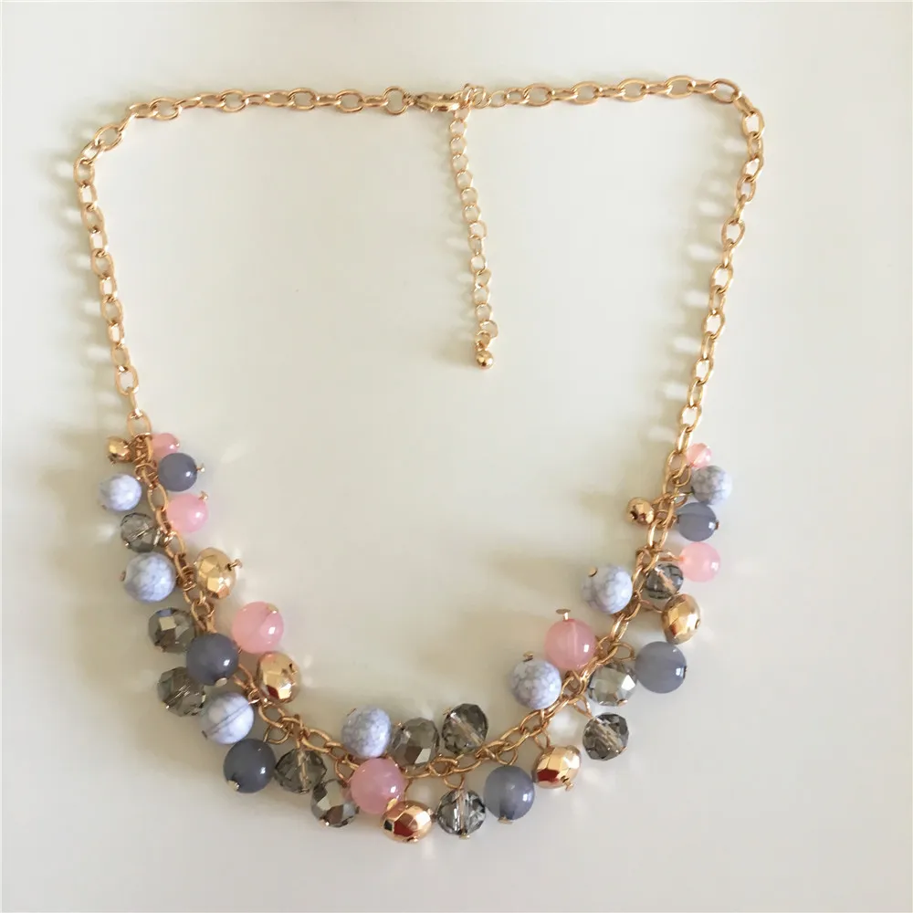 Office Lady Gold Color Plating Marble Ball Grey Pink Acrylic Ball Dangle Around Statement Necklace For Women Elegant Anniversary