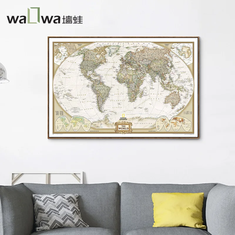 A map of the world hanging wall frog living room painted Vintage American decorative painting wall mural Home Furnishing Office