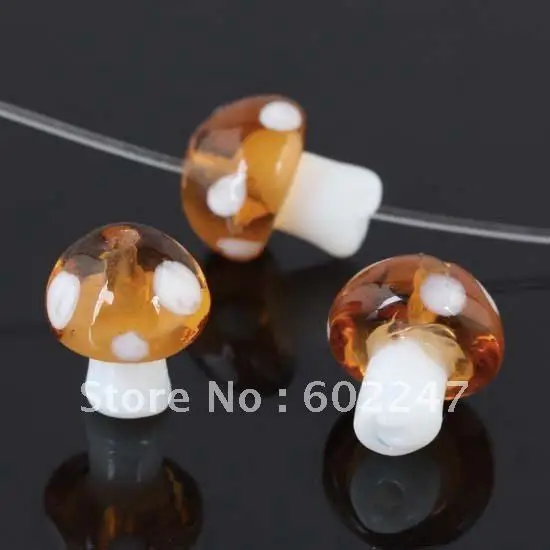 Free shipping Lampwork Glass Mushroom Charms Loose Bead, 500pcs/lot