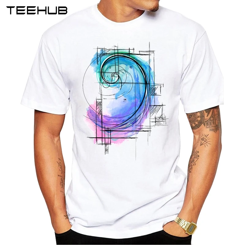 Cool Men's Fashion Fibonacci Design T-Shirt Short Sleeve O-neck Tops Hipster Tee