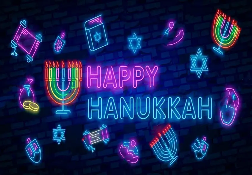 chanukah Jewish Holiday Hanukkah Neon backdrops  High quality Computer print party photo studio background