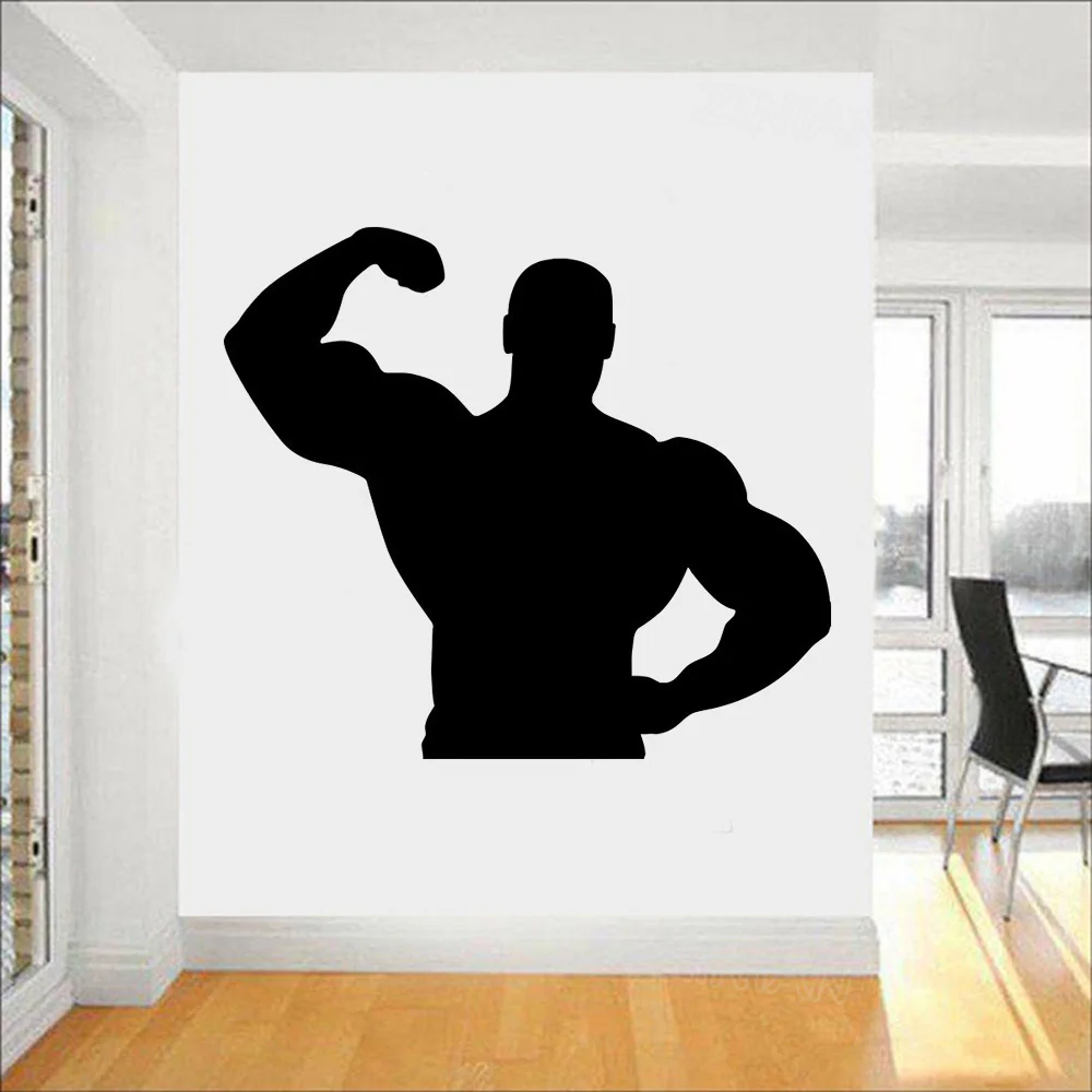 Muscular Man Silhouette Wall Stickers for Bedroom Sport Fitness Body-Building Wall Decals Gym Removable Wall Decor Posters Z630