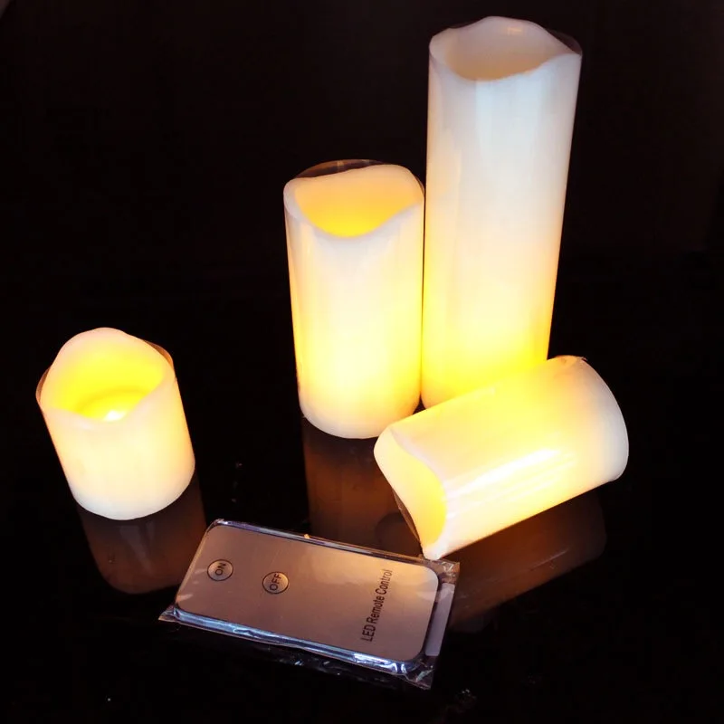 Set of 4 remote controlled wavy edge Flameless LED Pillar Candle(6