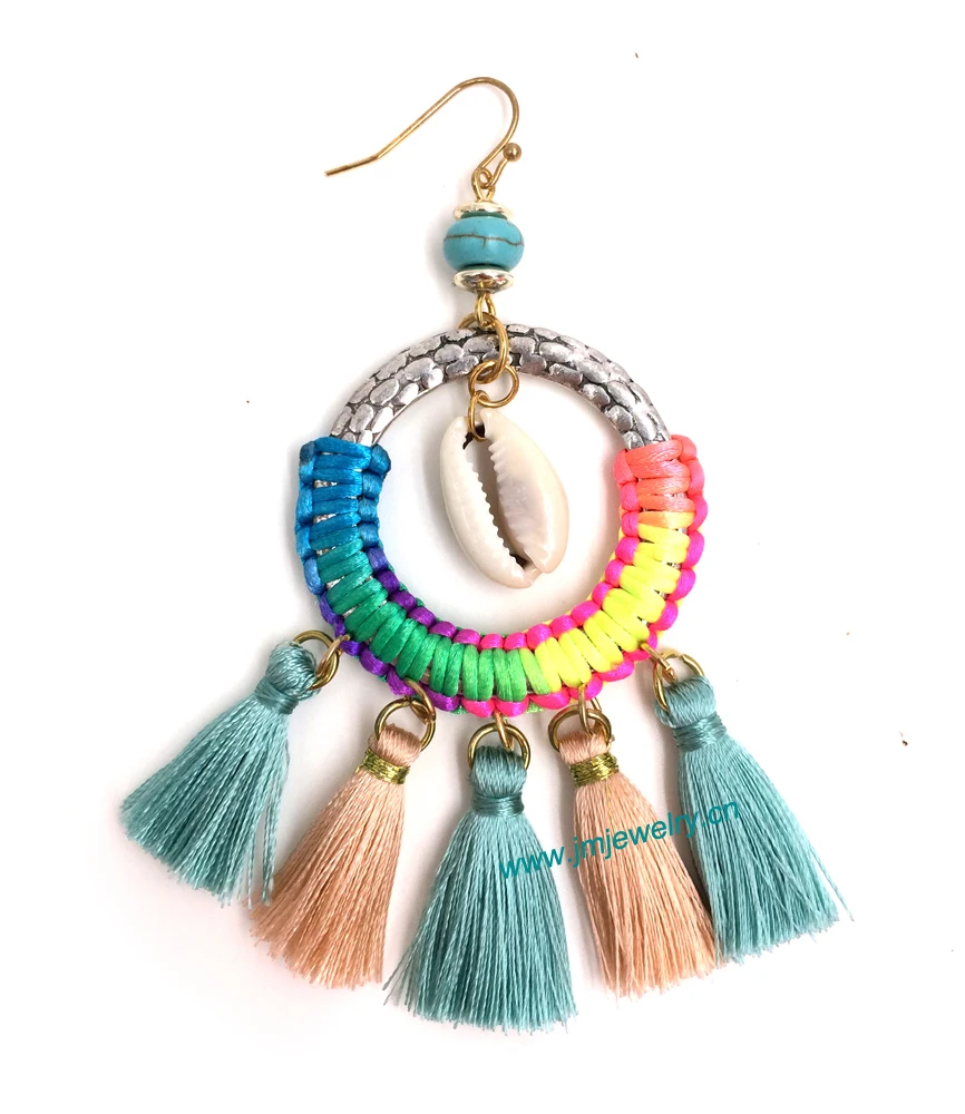 wholesale handmade Ethnic jewellery vintage dangle earrings with tassel summer style nickel free earrings