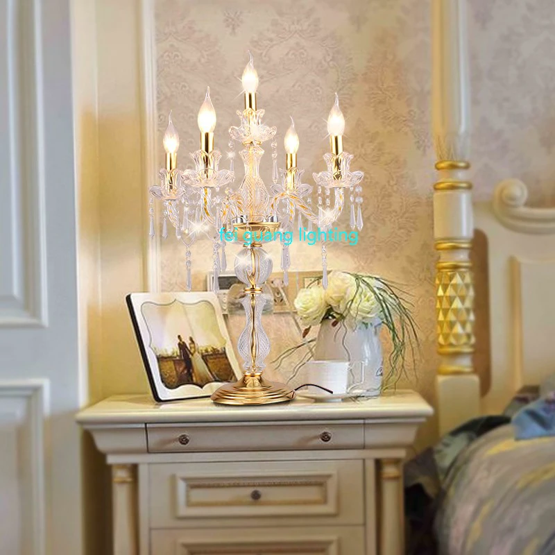 European Golden Table Lamp Bedside Bedroom Study Living Room Glass Decorative Desk Lights Creative Hotel Crystal Lustre