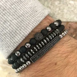 Pulsera de cuentas de piedra mate para hombres y mujeres, Bola de discoteca y Bar, Micro pavé CZ, 8mm, 6mm, joyería, nuevo, 3 piezas por juego