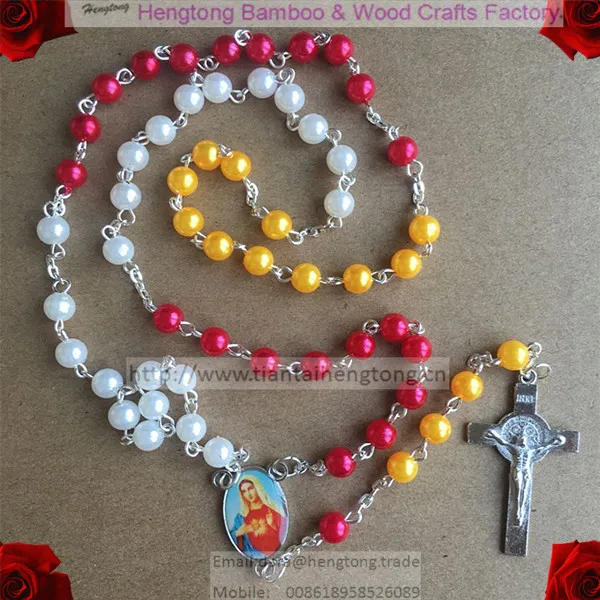 6mm ABS faux pearl rosary,immitation pearl rosary,rosary chain,plastic rosary with virgin mary icon center and benedict cross