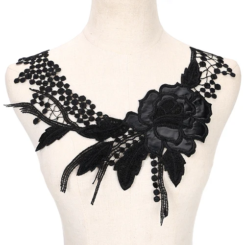 1Pcs Black Fabric Flower Lace Sewing Applique Lace Collar Neckline Collar Applique DIY Accessory Scrapbooking