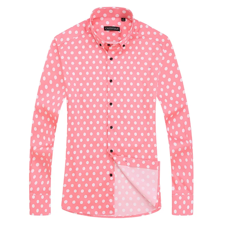 Black White Polka Dot Mens Dress Shirt Brand Long Sleeve Male Slim Fit Casual Business Social Formal Shirt Mens Cotton Clothing