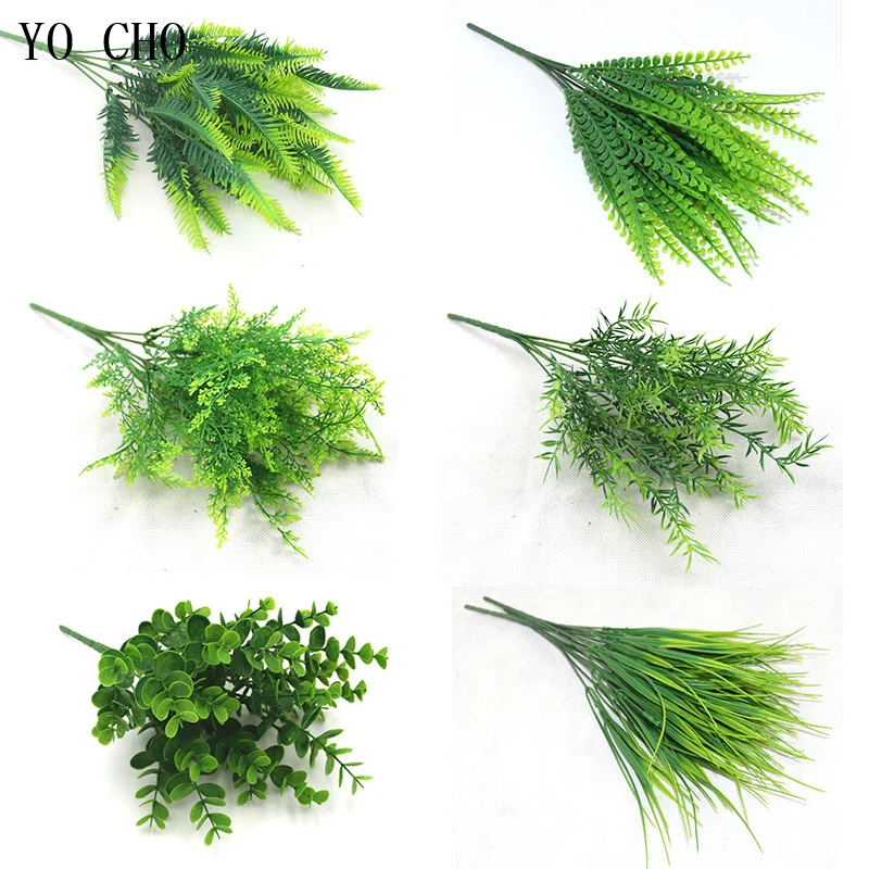 7 Forks Water Grass Eucalyptus Plastic Artificial Plants Green Grass Plastic Flowers Wedding Home Decoration Plante Table Decors