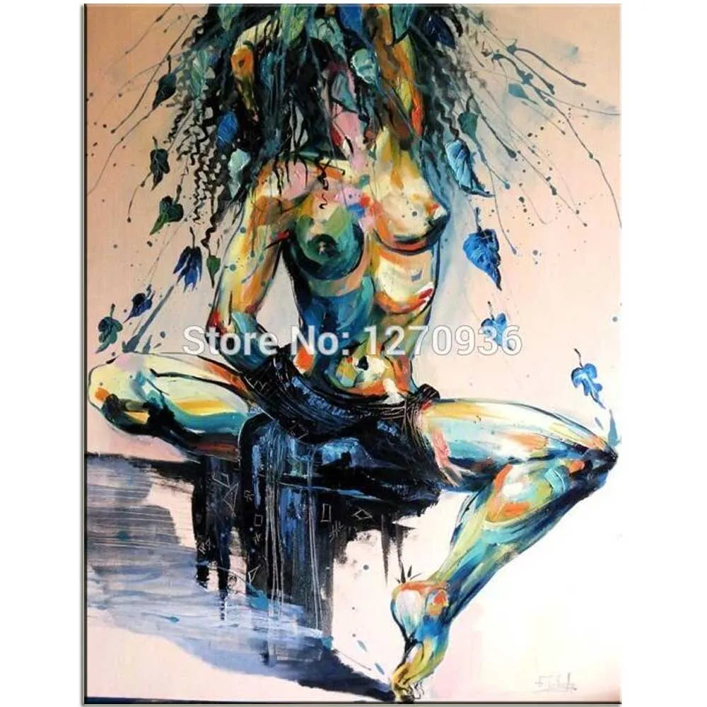 Sexy Slim Beautiful Plump Woman Colourful Nude Portrait 100% Handmade Abstract Oil Painting On Canvas Painting Fine Wall Decor