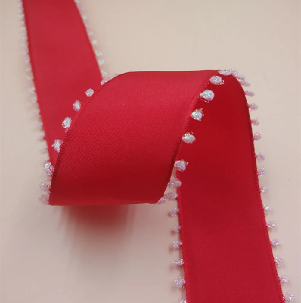 

38mm X 25yards Wired Red Ribbon with White Picot Edged. Gift Bow,Wedding,Cake Wrap,Tree Decoration,Wreath N1003