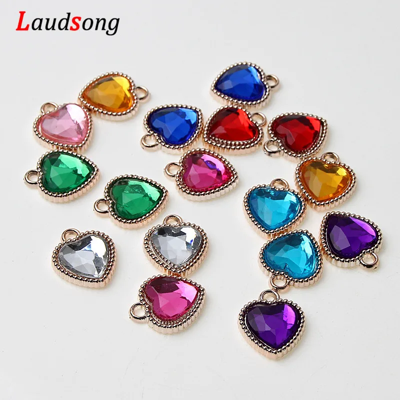 50Pcs Rose Gold Color Plastic Drill Heart Charm Pendants For Jewelry Making Bracelet necklace Charm Findings