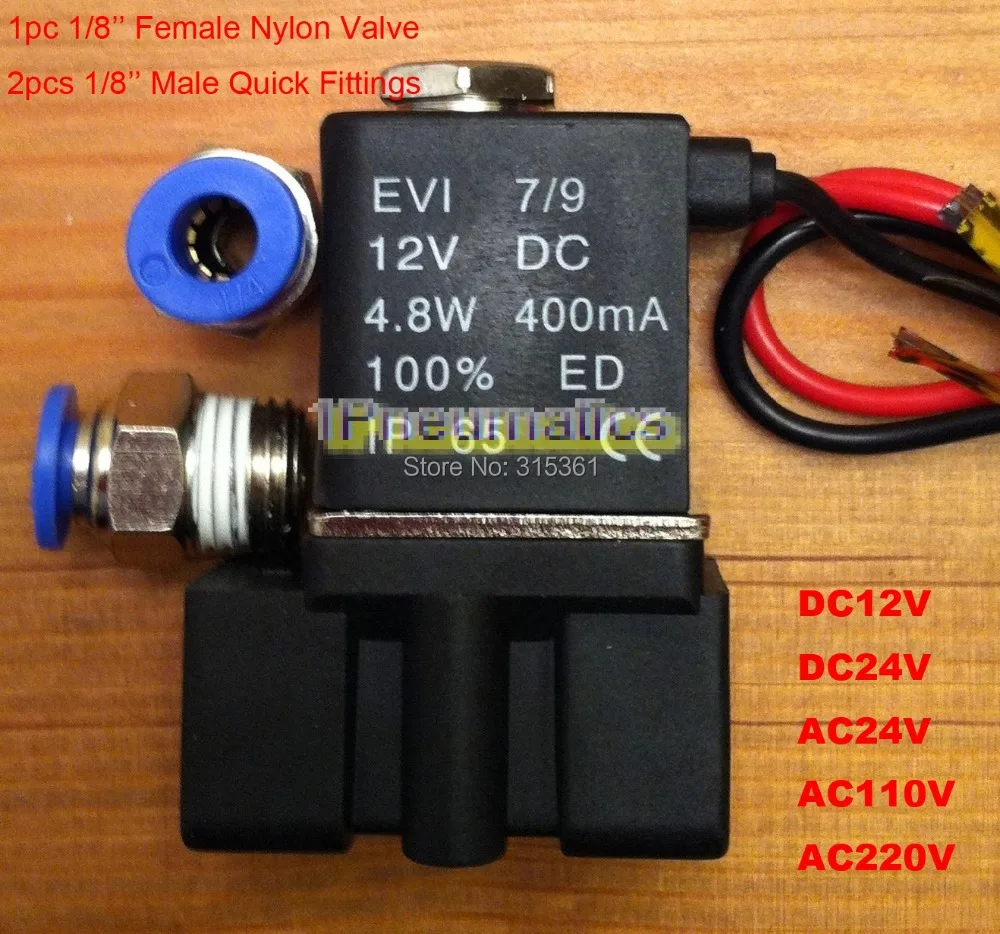 Free Shipping 1/8'' Female Solenoid Valve Plastic Air Water Gas DC12V Volt w/push connect fittings USA 1/8'' Male