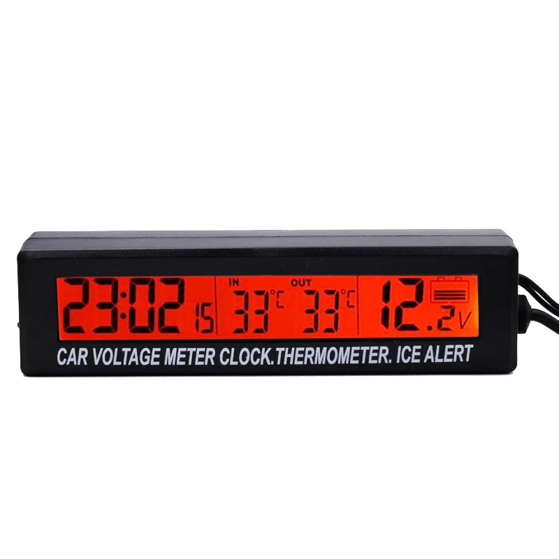 3 in1 Digital Car Thermometer Voltmeter Auto Indoor Outdoor Temperature Voltage Meter Alarm Clock  Blue Orange Backlight 40%off