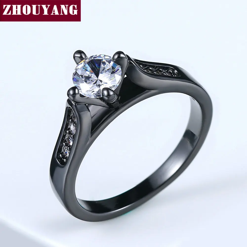 ZHOUYANG Engagement Wedding Ring For Women Classic Prong Setting CZ  Rose Gold Color Fashion Jewelry Lover\'s Ring R064 R065