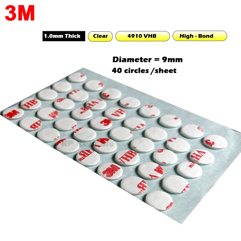 40 circles/sheet 3M VHB Double Sided Adhesive Round Shape Sticker Gasket for Cellphone Home Button, Diameter=9mm