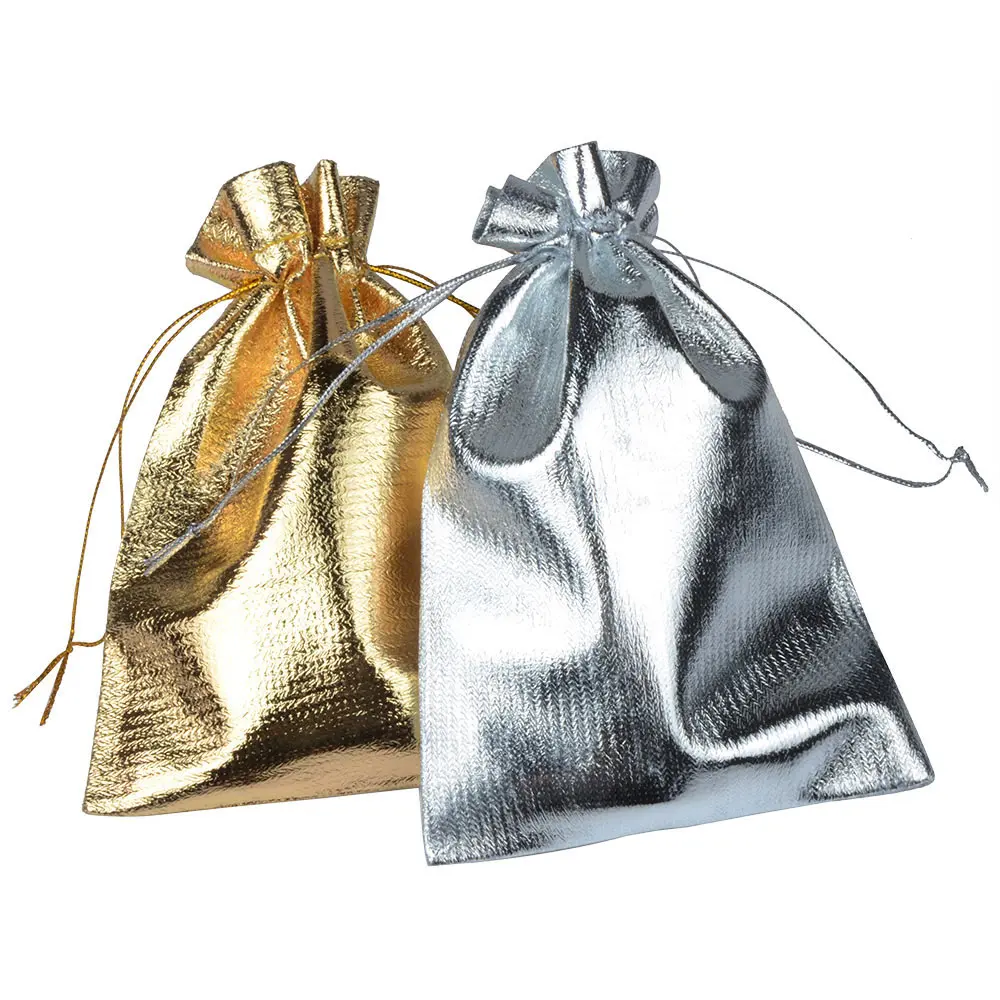 10pcs/bag Fabric Packing Bags 7x9 9x12 10x15cm Silver Color Gold Color Drawstring Wedding Party Jewelry Gift Bags & Pouches