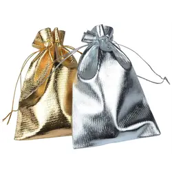 10pcs/bag Fabric Packing Bags 7x9 9x12 10x15cm Silver Color Gold Color Drawstring Wedding Party Jewelry Gift Bags & Pouches