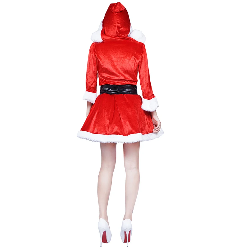 New Arrival Christmas Dress Women Christmas Costume For Adult 2017 Red Velvet Fur Dresses Hooded Sexy Female Santa Claus Costume