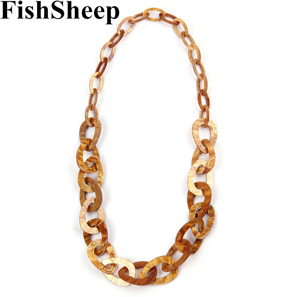 FishSheep New Acrylic Long Chain Necklace Simple Design Plastic Chunky Link Chain Pendant Necklace 2017 Fashion Jewelry