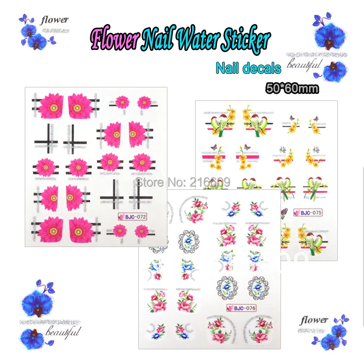 Nail Stikcer 22Sheets/Lot 11 Styles Rural Flower Nail Sticker with 3D Glitter Powder Nail Art Water Transfer Decals BJC067-077