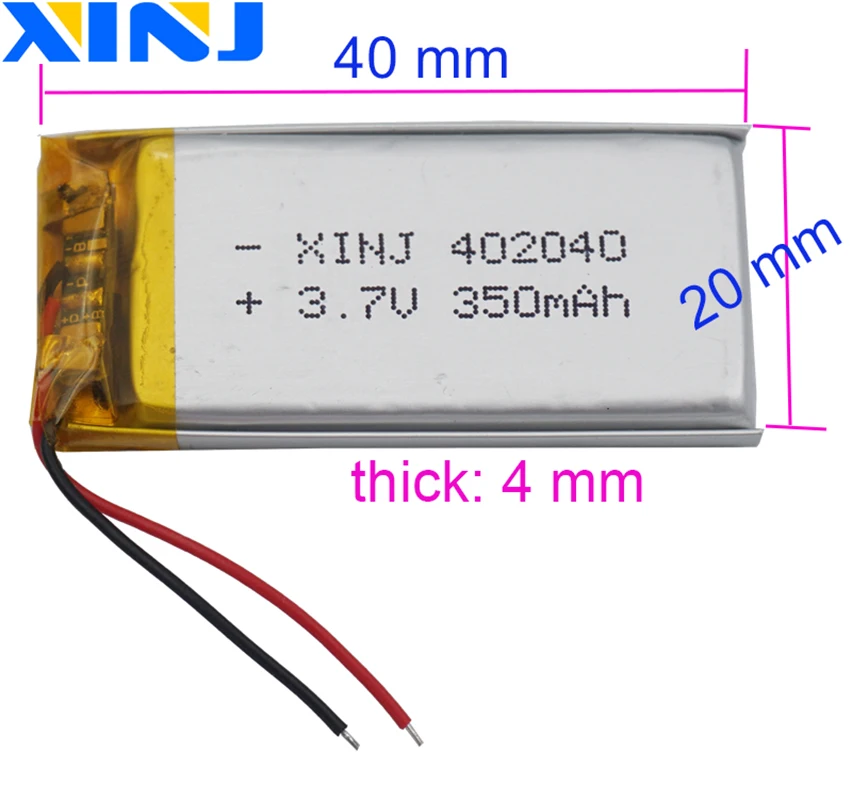 2pcs 3.7V 350 mAh Polymer Li Lithium Lipo Battery JST 2Pin 1.0/1.25/1.5/2.0/2.54mm Plug 402040 For GPS Sat Nav Driving Recorder