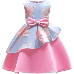 2-10 year Children Clothing clothes Kids girl stripe bow Princess Dress for Girl Party Birthday Festive pink flower girl dresses