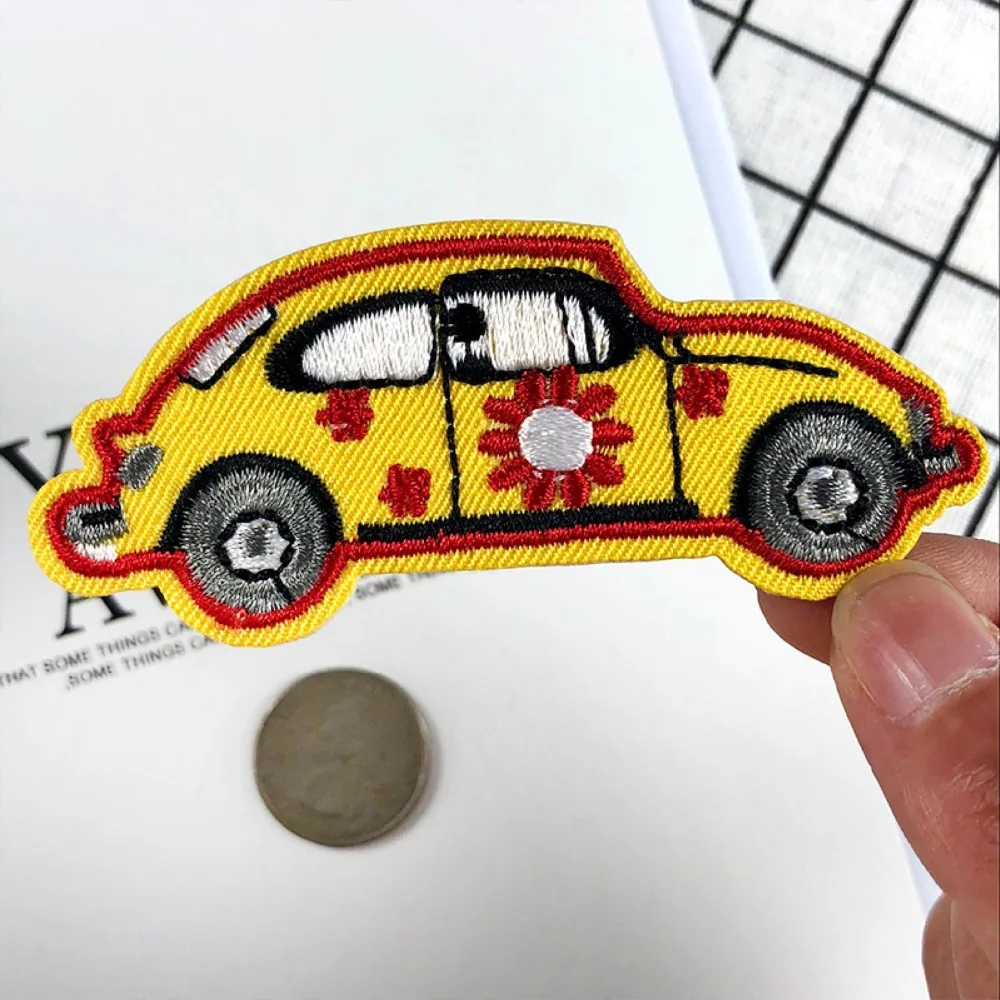 5PCS/lot Iron on Patch Badge for Clothing Bags DIY Decorative Accessories Cartoon Small Embroidery Appliques Yellow Car Patches