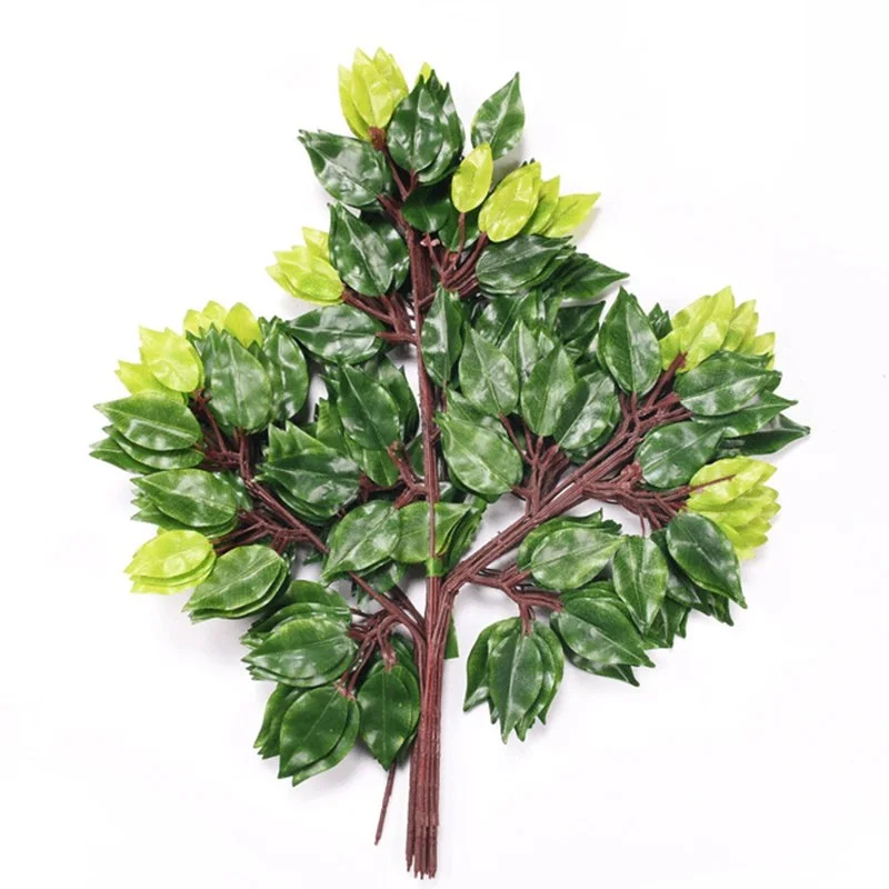 

12pcs PP lamination Artificial Banyan Tree Branches Leaves Simulation Green Plant Flowers Home Shopping Mall Decorative Flower