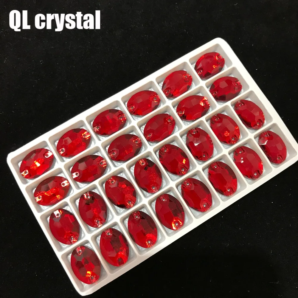 ALL Size Red Oval Sew On Crystal Rhinestones Flatback with 2 holes for Making wedding dress bags shoes accessories