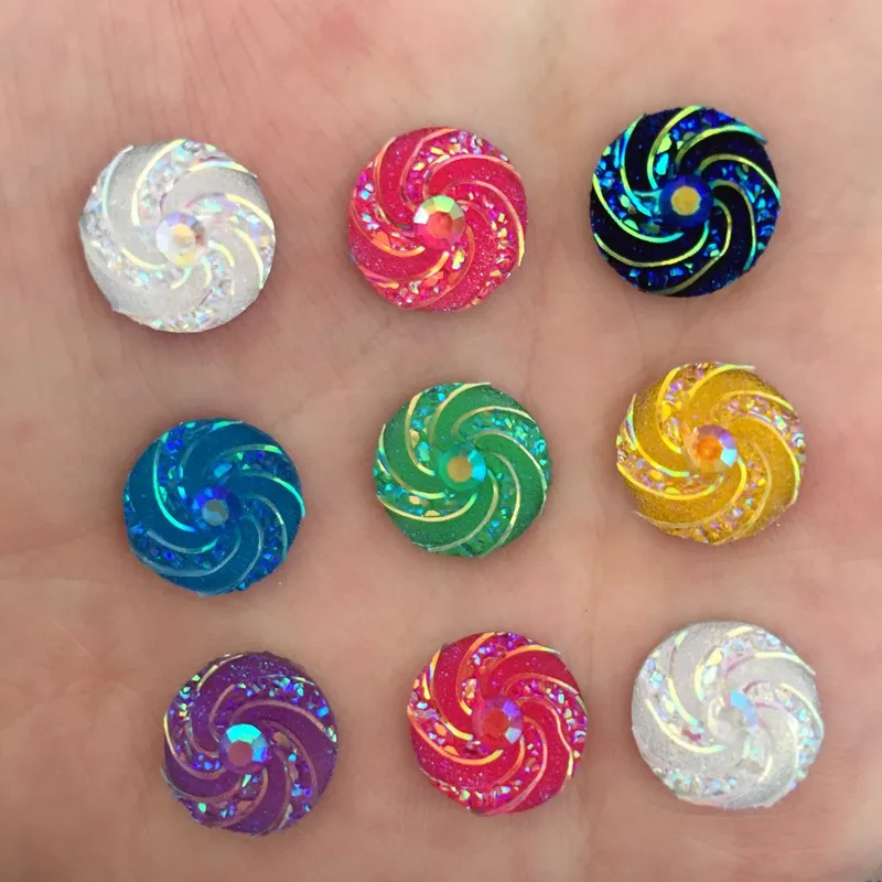 30 pezzi 12 mm AB resina rotonda vortice con retro piatto strass decorazione di nozze C87