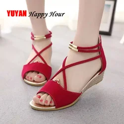 Peep toe Sandals Women Summer Shoes Women Wedges Sandals Fashion Summer Ladies Wedge Shoes Woman Sandal Black Red Blue YX679