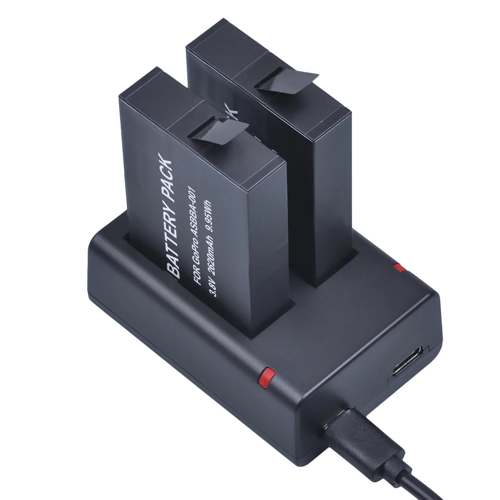 2x 2620mAh ASBBA-001 ASBBA 001 Battery and Dual USB Charger for Gopro Fusion 360-Degree Action Camera Batteries