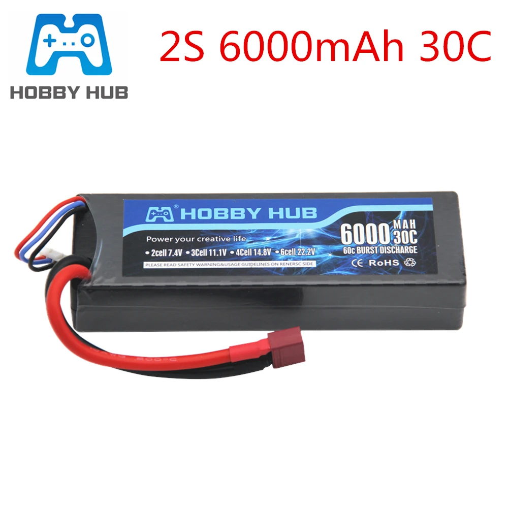 

Hobby Hub 2S 7.4V 6000mAh 30C Max 60C Lipo Battery For RC Airplane Drone Helicopter Car 2S LiPo