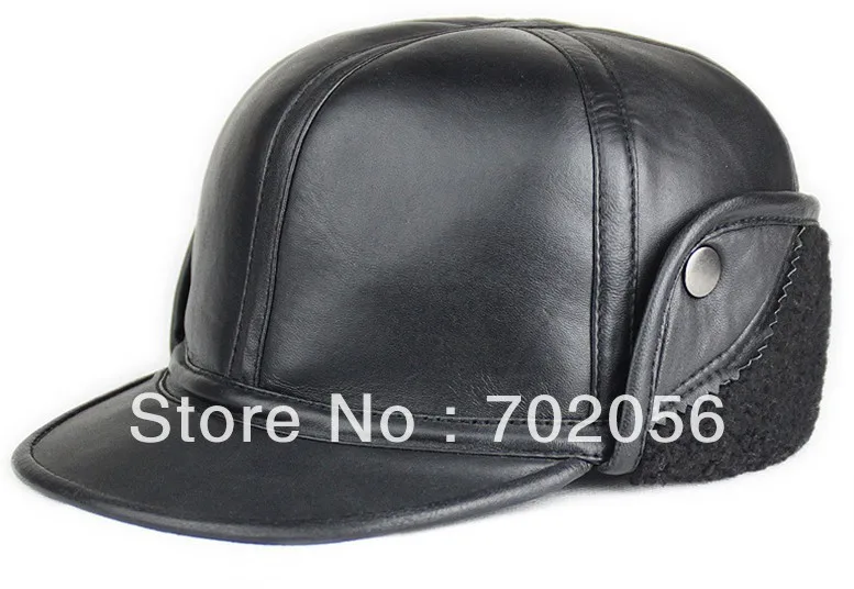 

mens real sheepskin Leather Bomber Hats Caps casual HAT CAP 12pcs/lot #3105