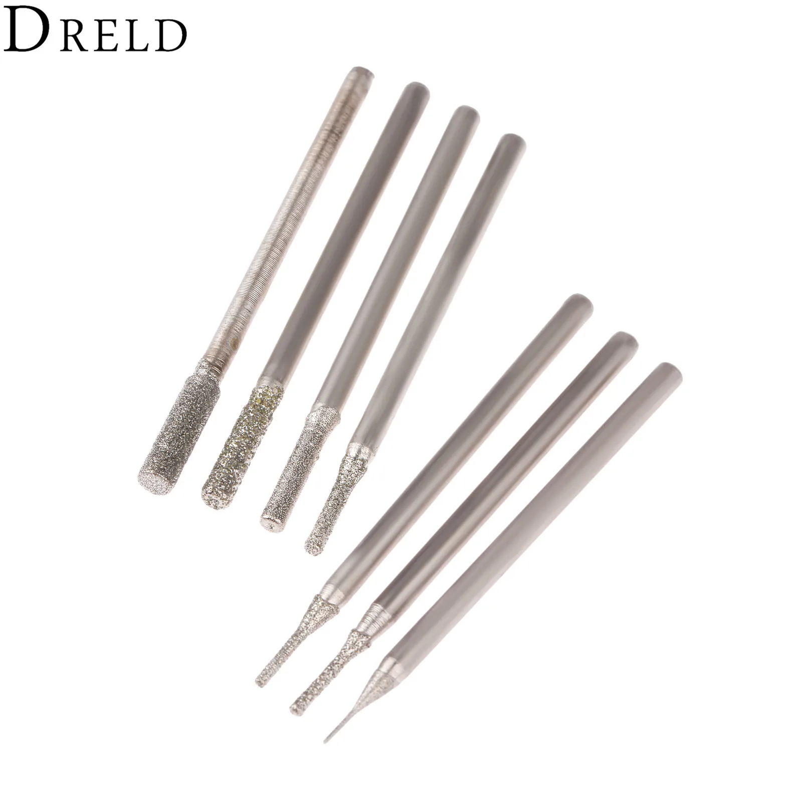 DRELD 7Pcs Dremel Accesories 2.35mm Shank Cylindrical Diamond Grinding Head Stone Jade Amber Carving Polishing Engraving Tools