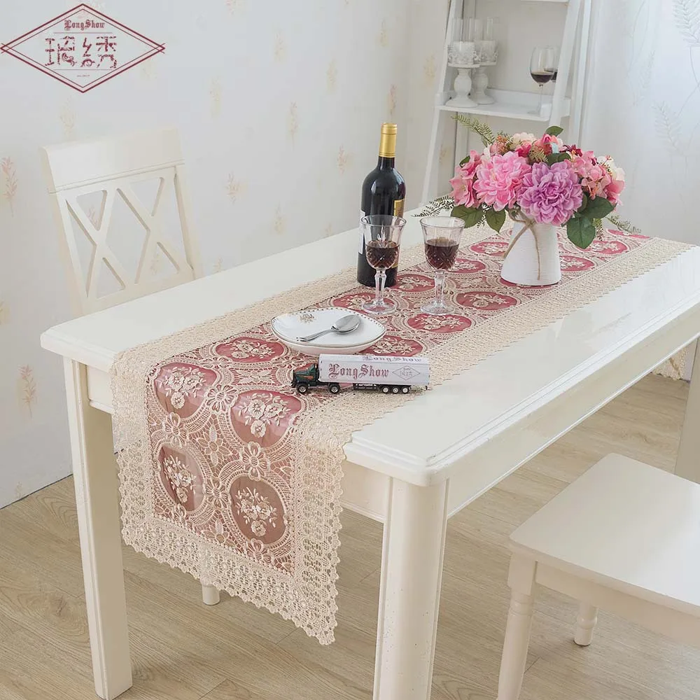 

Free Ship Chinese Style Lace Embroidered Tablecloth Thicken Decorative Classic Table Cloth Wine Red Cabinet Cover Table Runner