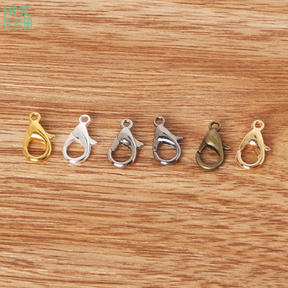 100pcs 10/12/14/16mm  Metal Lobster Clasps Hooks Gold/Rhodium Lobster Clasps Hooks For Jewelry Making Finding DIY Necklace