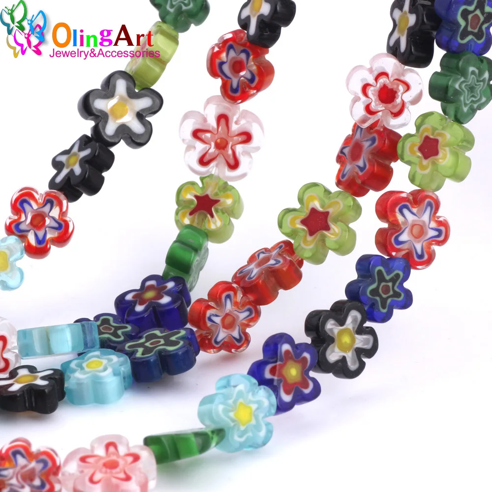 

OlingArt 12pcs/Lot 8-15mm Thousand Flowers Lampwork Glass Beads Irregular Plum Shape DIY Bracelet Choker Necklace Jewelry Making