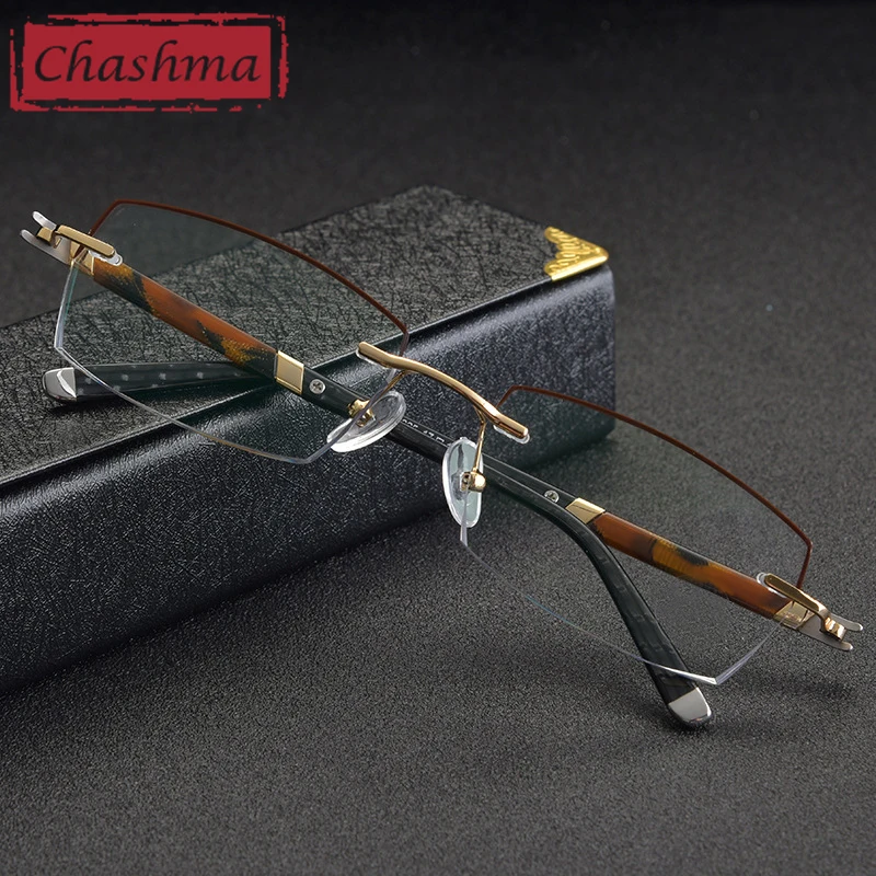 

Gold Color Eye Frames Men oculos de grau masculino armacao Rimless Myopia Prescription Glasses Spectacle Frames Eyewear